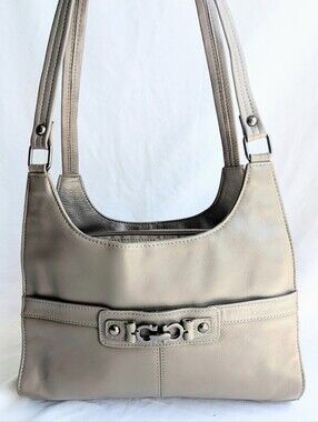 Via Roma Genuine Leather Shoulder Bag Taupe Italian Leather